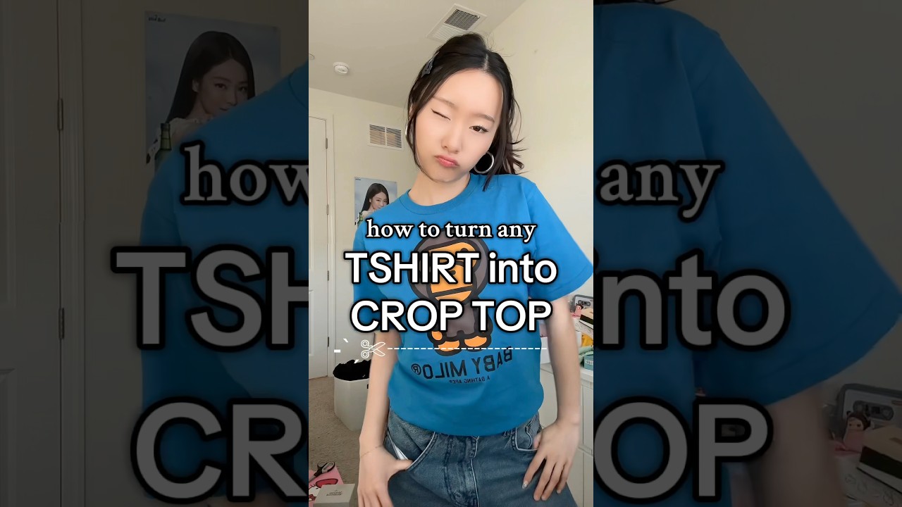 HOW TO TURN ANY TSHIRT INTO A CROP TOP IN ONE MINUTE! 💗👚 #clothinghacks #ootdguide #outfitinspo