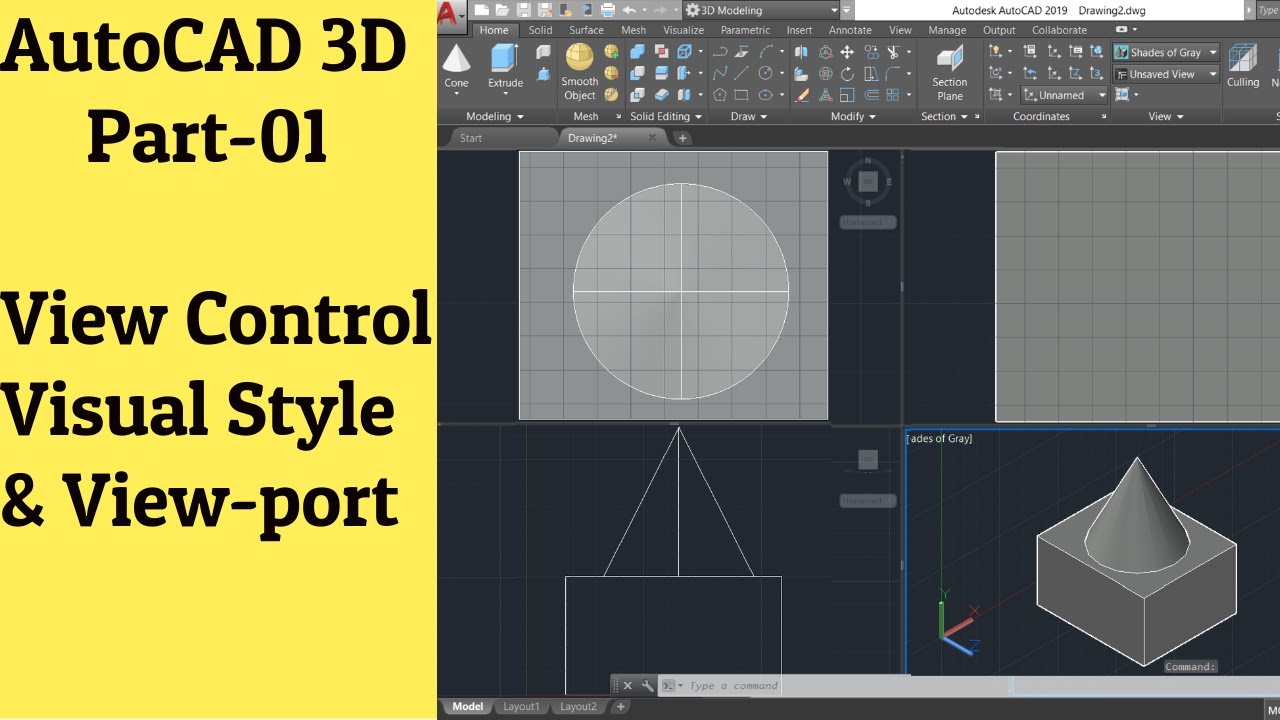 #01 AutoCAD 3D Tutorial- Basic Introductions, View Control, Visual Style & View-port