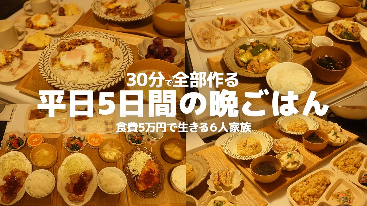 【1週間30分献立】簡単でおいしいのに節約できる献立|ピリ辛回鍋肉|豚バラチャーハン|ミートソース丼|照り焼きチキン|ポークケチャップ【6人家族】
