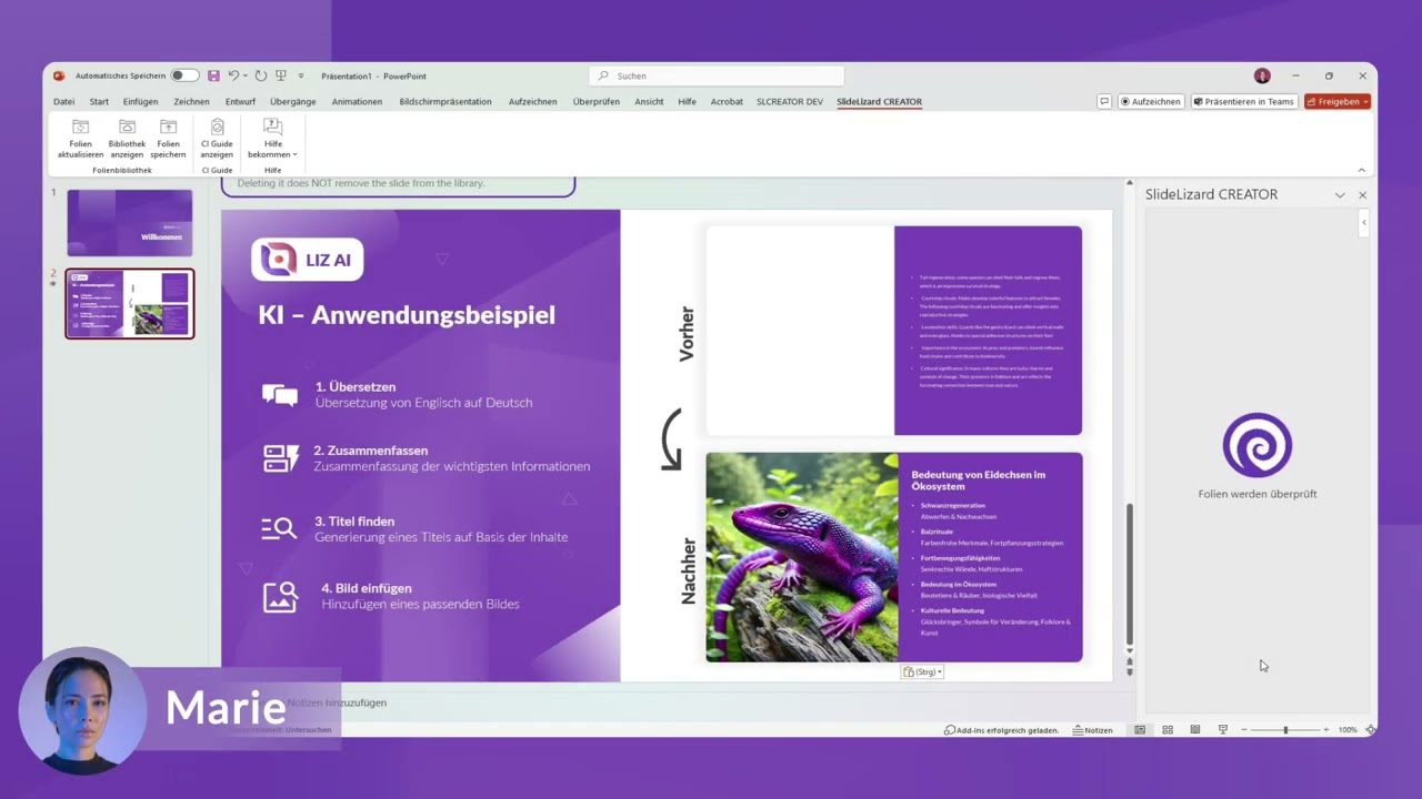 Folienbibliothek in PowerPoint - SlideLizard CREATOR Showcase (2025)