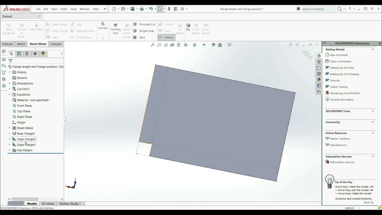 Solidworks Tutorial - Sheet Metal: Flange Length And Flange Position