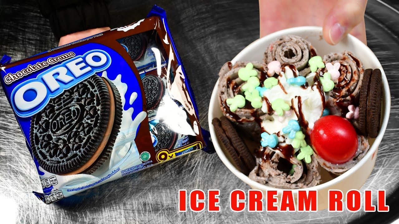 Мороженое итинг (Звуки еды) | Рулоны мороженого OREO | Как делают мороженое  | ASMR