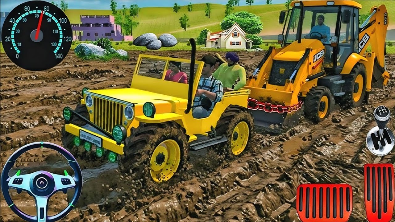 Harvester stuck mud in tractor jcb and rescue in the Harvester#gaming #games #tractor 