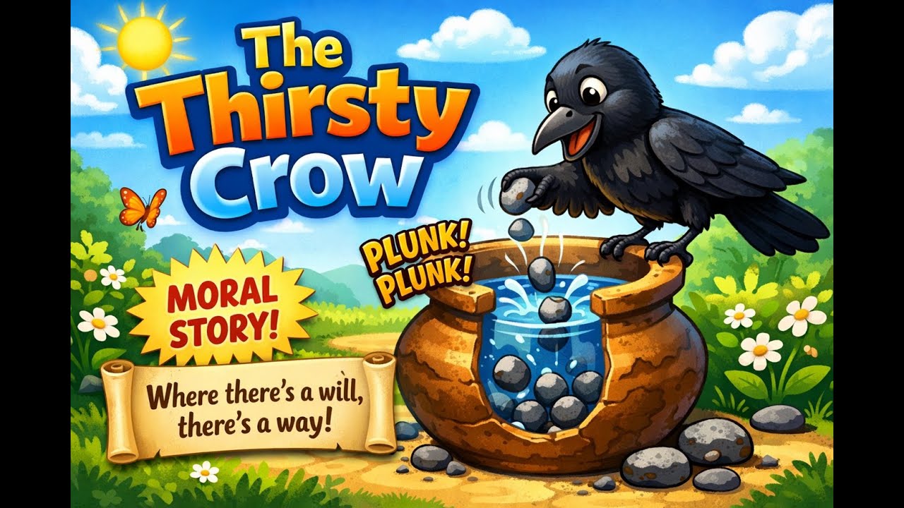The Thirsty Crow 🐦 | Kids Moral Story in English | Short Bedtime Story #ThirstyCrow #KidsStory