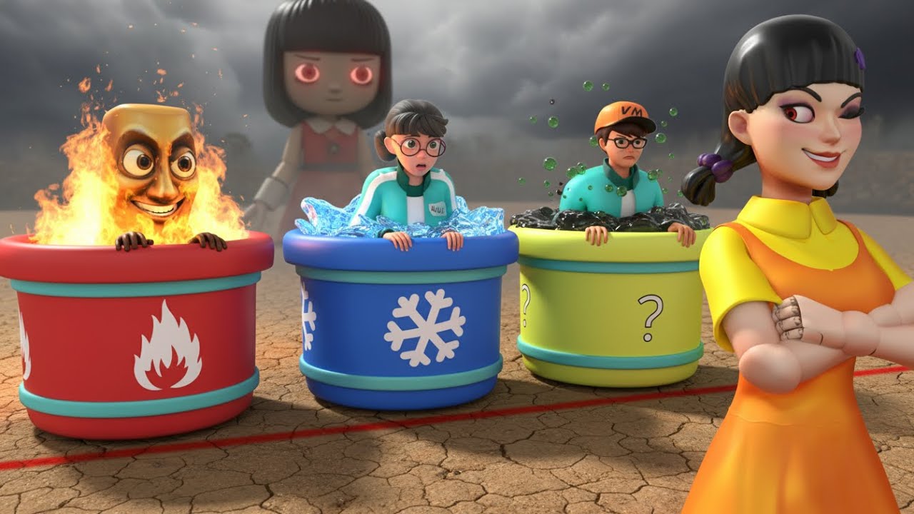 Scary Teacher 3D vs Squid Game | Fire x Ice Hiding Bucket Green Light Red Light Challenge Who's Boss