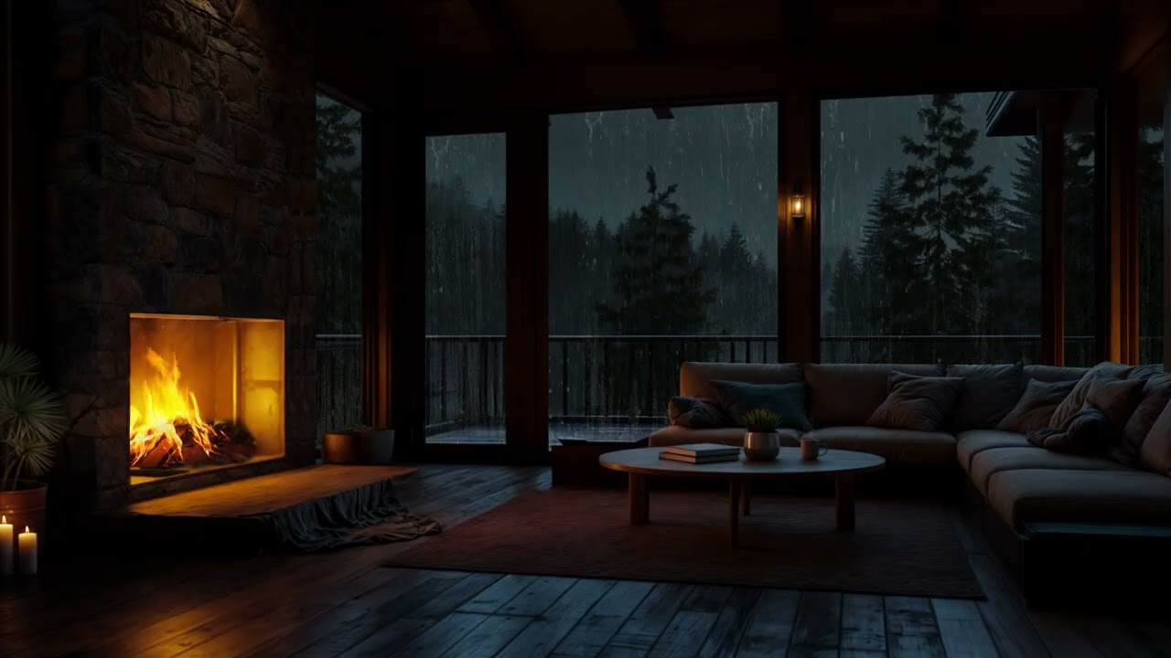 Midnight Rain on the Porch | Sleep Instantly with Rain Sounds and Crackling Fire | No Ads