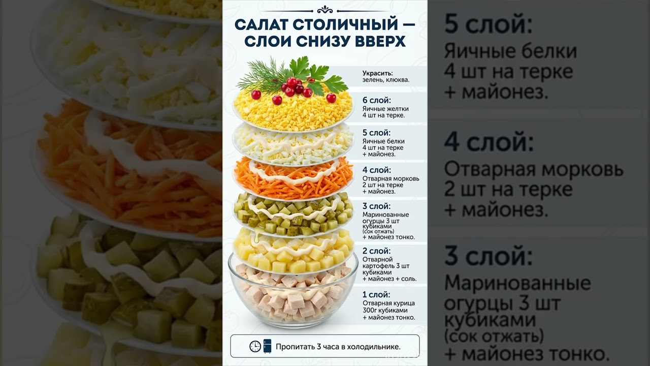 Салат столичный слоями в разрезе 