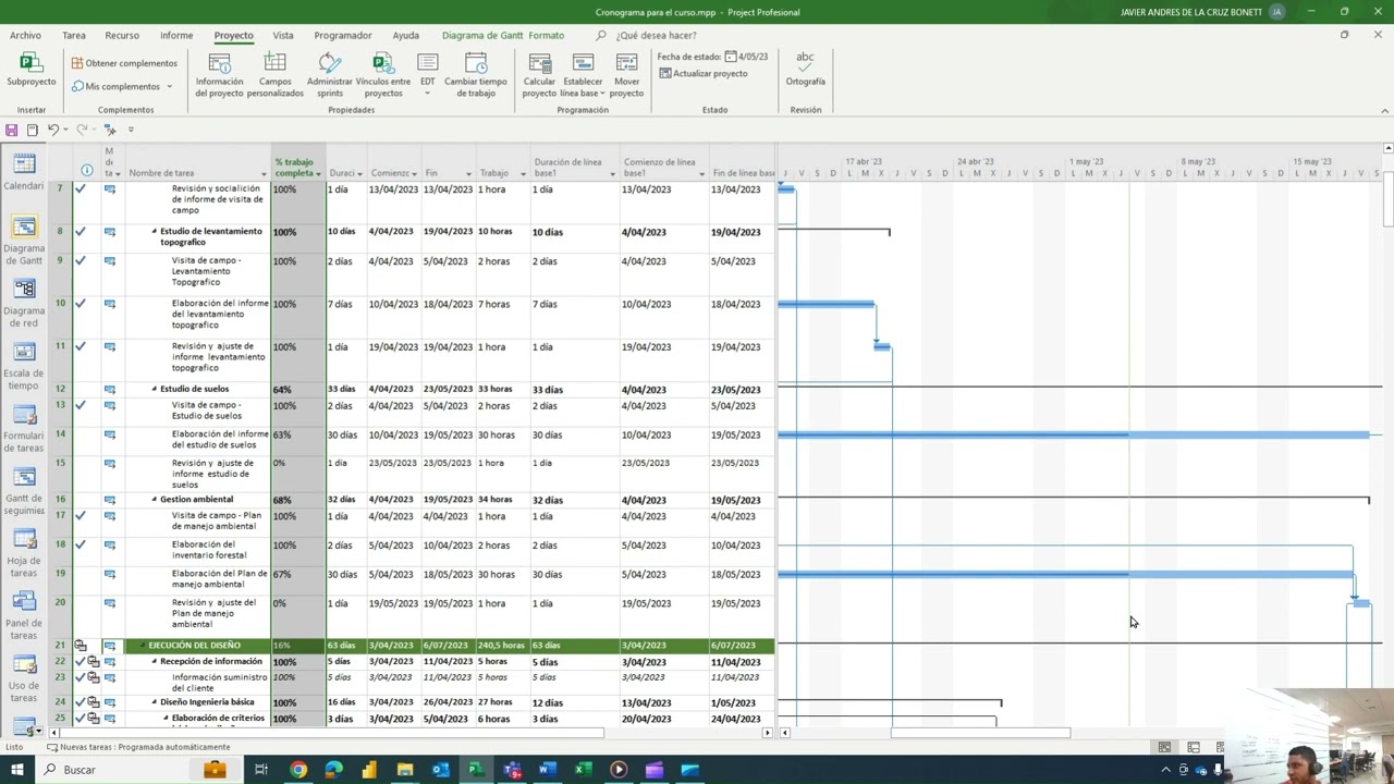 Actualizar, reprogramar proyecto y curva S - Microsoft Project