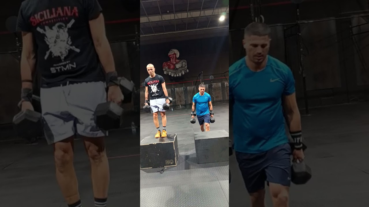 15' Amrap 5 Wall Walk, 10 mt burpees Jump, 20 dbs box step 20 kg