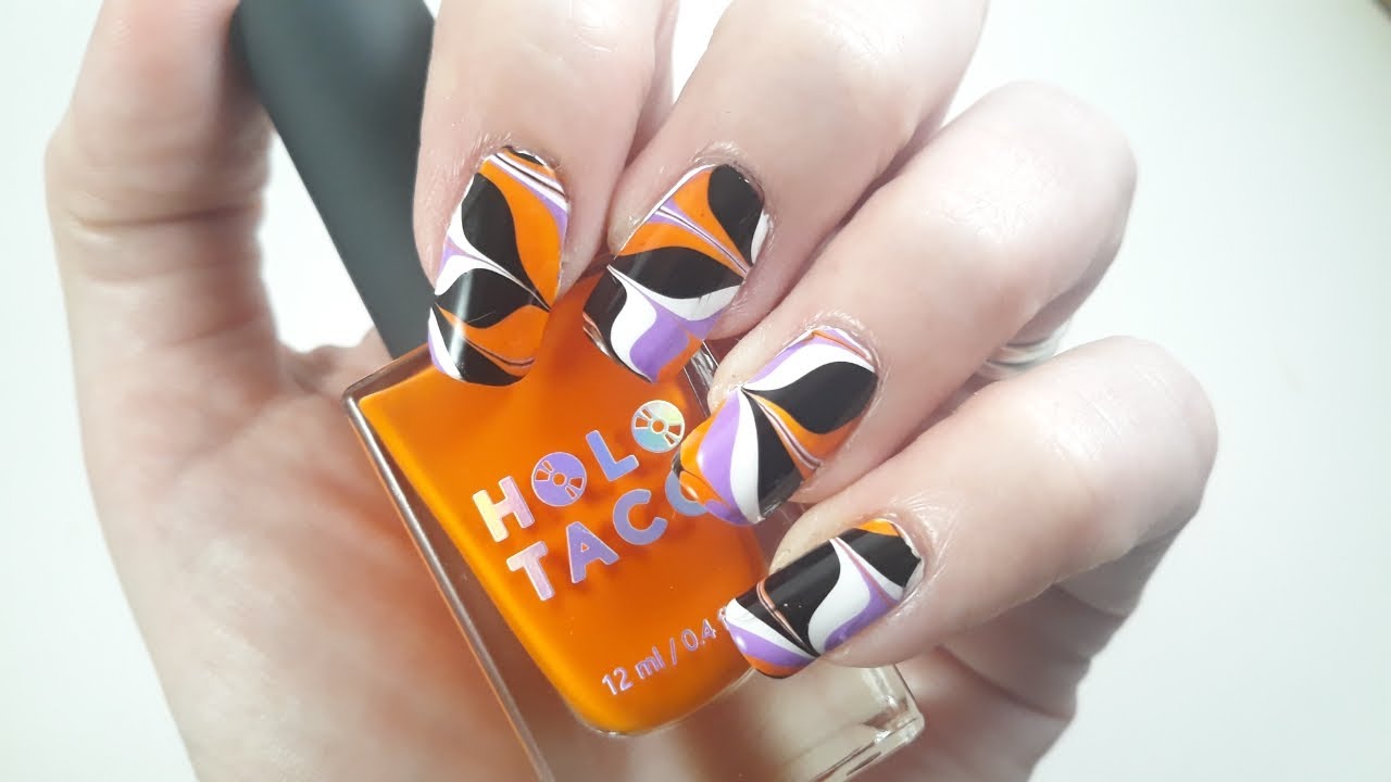 Halloween Chevron Water Marble | No Worries Nail Art