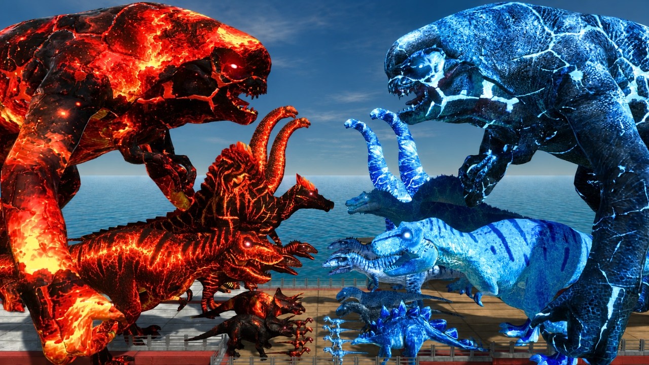Fire D-Rex vs Ice D-Rex | Dinosaurs Bridge Challenge | Animal Revolt Battle Simulator
