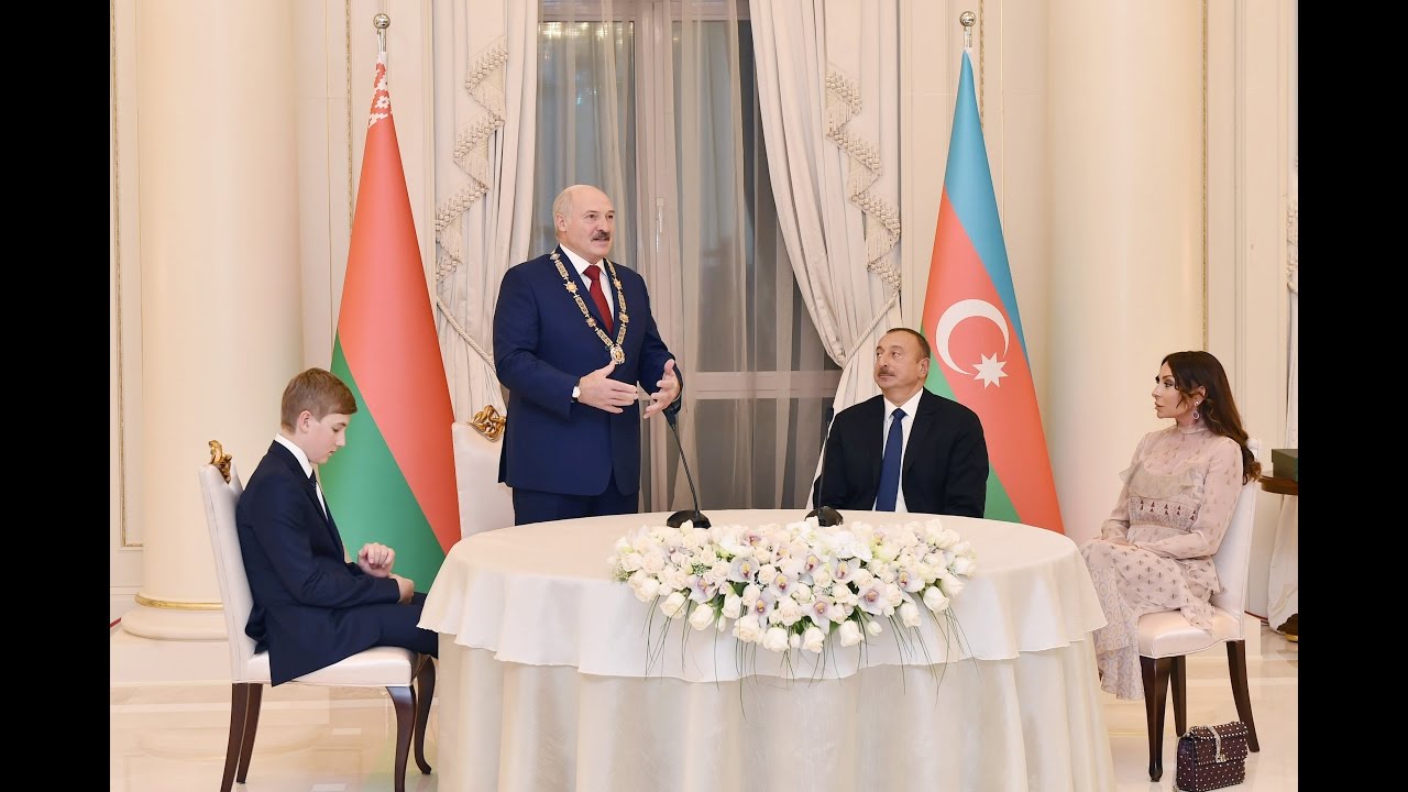 Belarus President Alexander Lukashenko is presented the “Heydar Aliyev” Order
