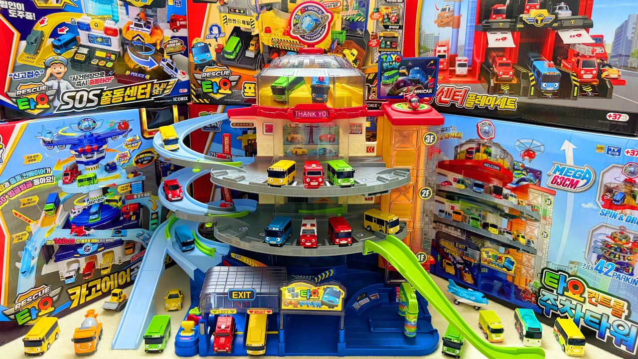 🚘Toy asmr🚘Tayo Super Parking Tower ASMR Satisfying with Unboxing 타요 슈퍼 주차 타워 No talking｜Review Toys