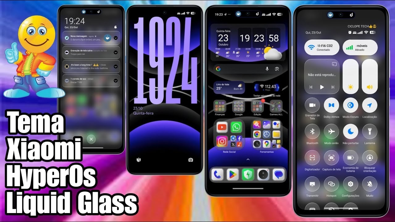 Novo Tema Xiaomi Estilo HyperOs 3 Ícones e Control Center Liquid Glass @CiclopeTech