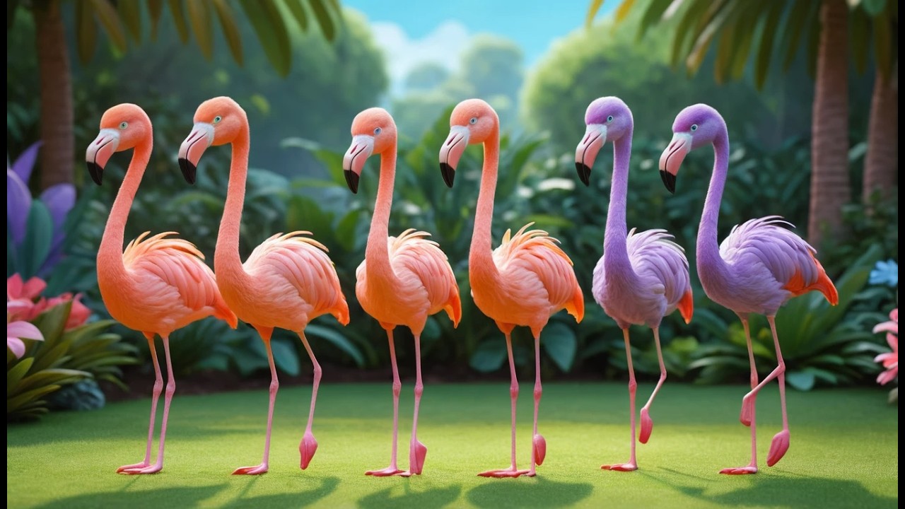 Five Little Flamingos Dance Dance Dance | Pink Bird Song & Counting Rhyme