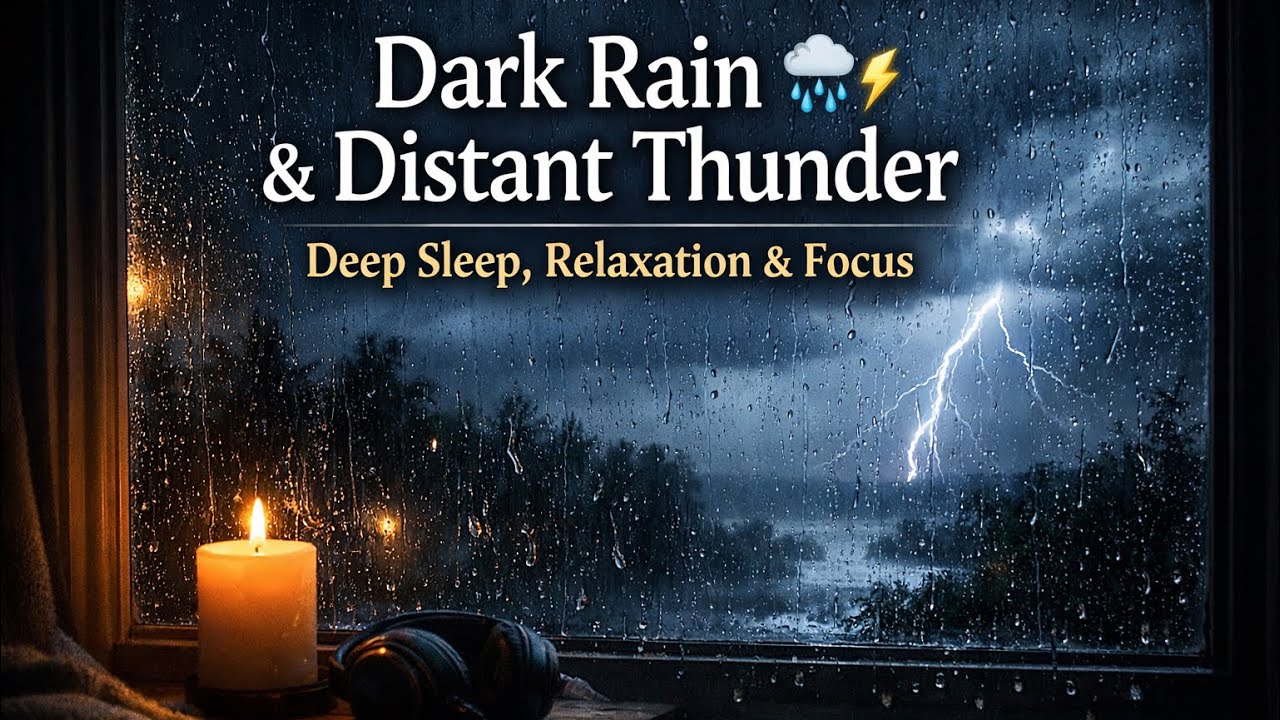 Dark Rain & Distant Thunder | Deep Sleep , Relaxation & Focus