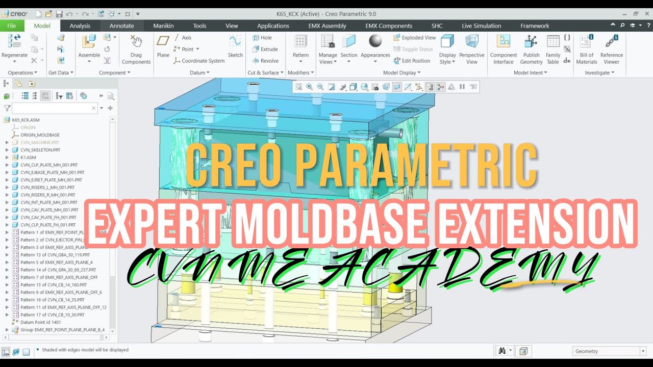CREO PARAMETRIC - EMX - Tạo Moldbase, Cooling Channel, Ejector Pin cho khu&ocirc;n nhựa