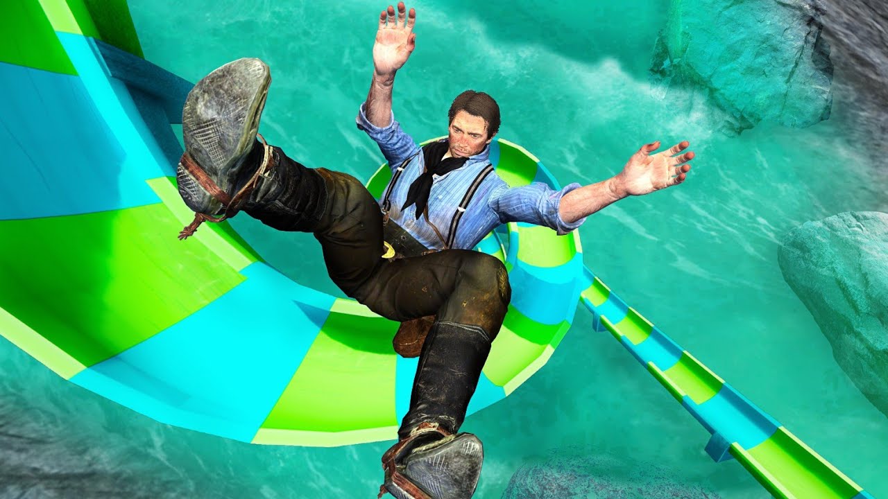 GTA 5 Epic Water Slides - Arthur Morgan Fails [Euphoria Physics]