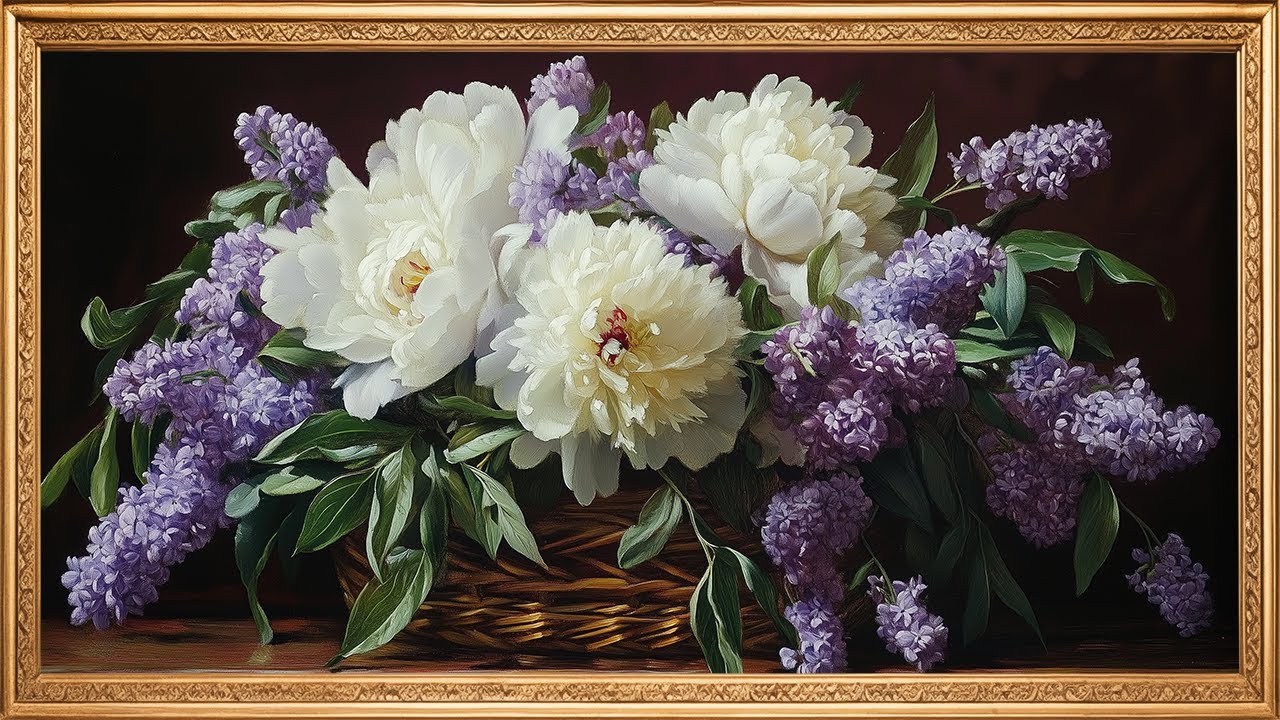 Lilacs and Peonies Frame TV Art | Golden Frame | 2 Hours 6 images | 4K | with music