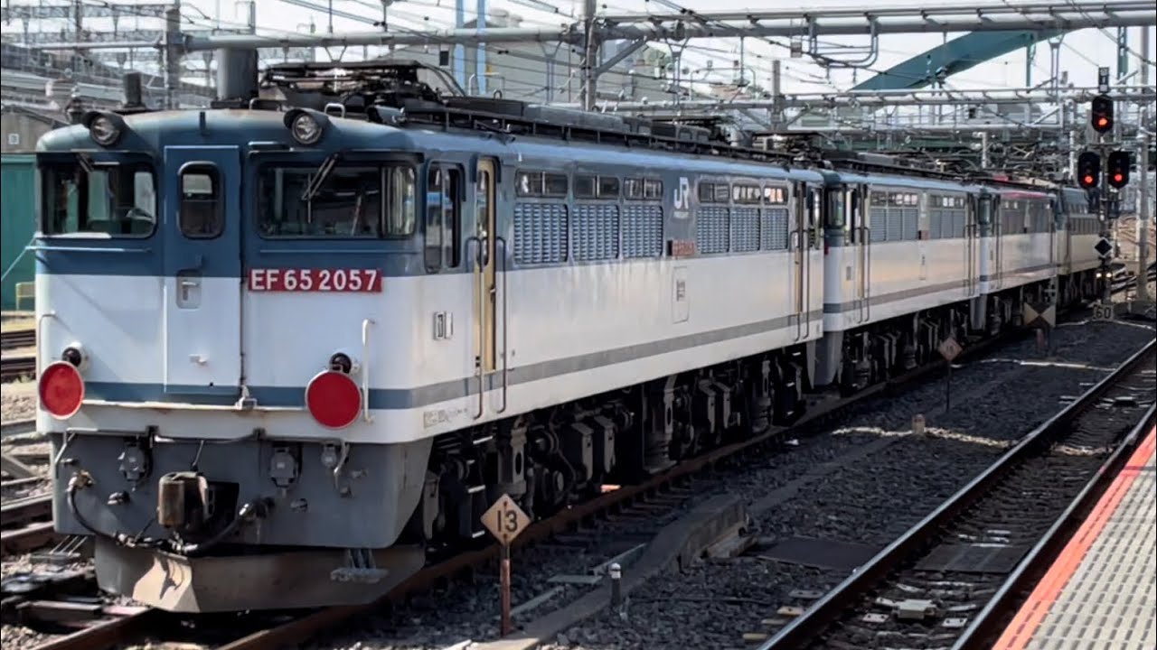 【EF65-2057,2117,2138  宇都宮タ疎開回送（廃車回送）】EF66形113号機＋ムドEF65形×3が大宮駅を通過するシーン（4093レ・吹A19・コンテナ輸送）2022.4.30