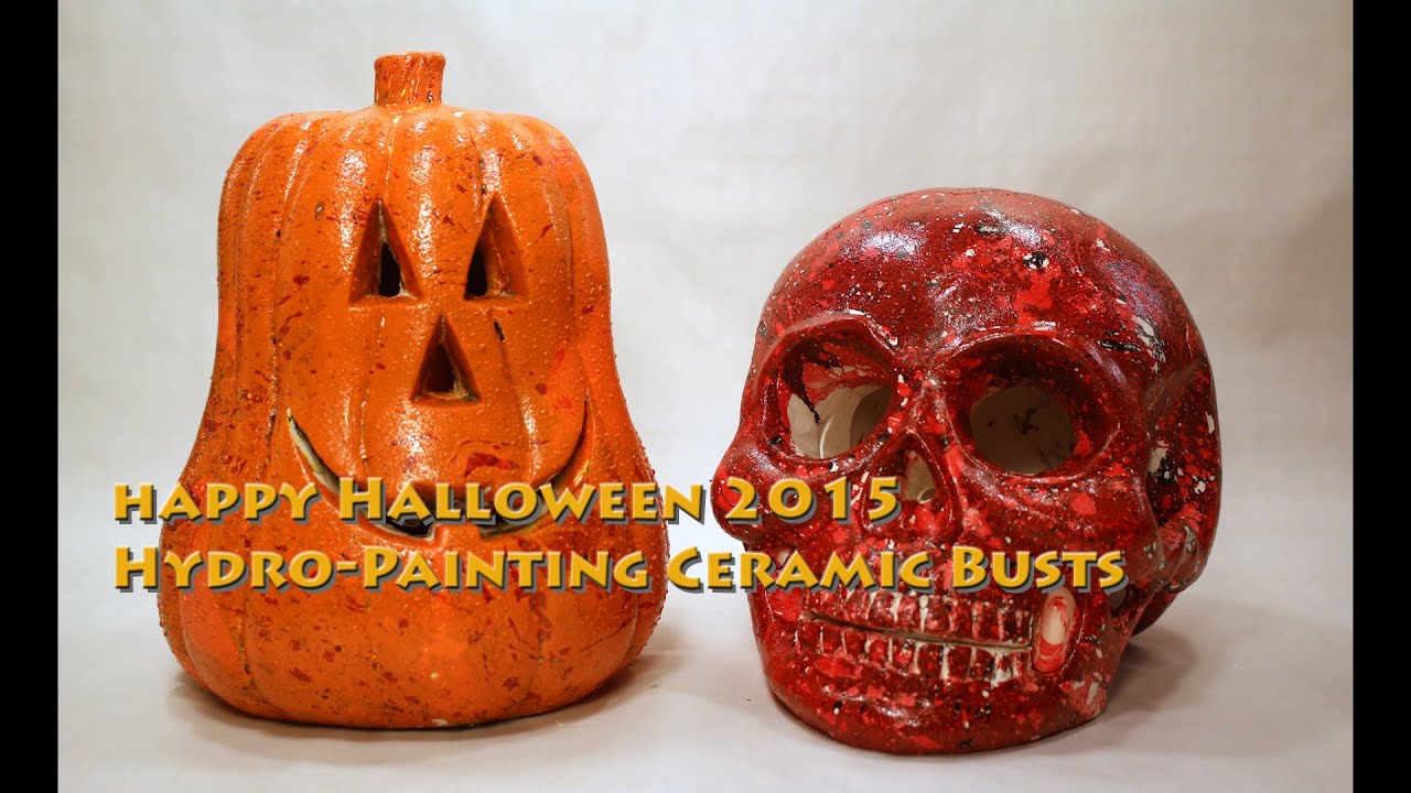 Halloween 2015 - Hydro-Painting Ceramic Jack-o-lantern and Skull Busts