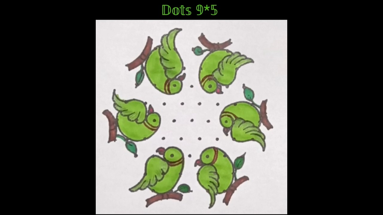 9*5 dots kutty birds rangoli /daily rangoli #easyrangoli #rangolidesigns #mugulu #kolam #rangoli