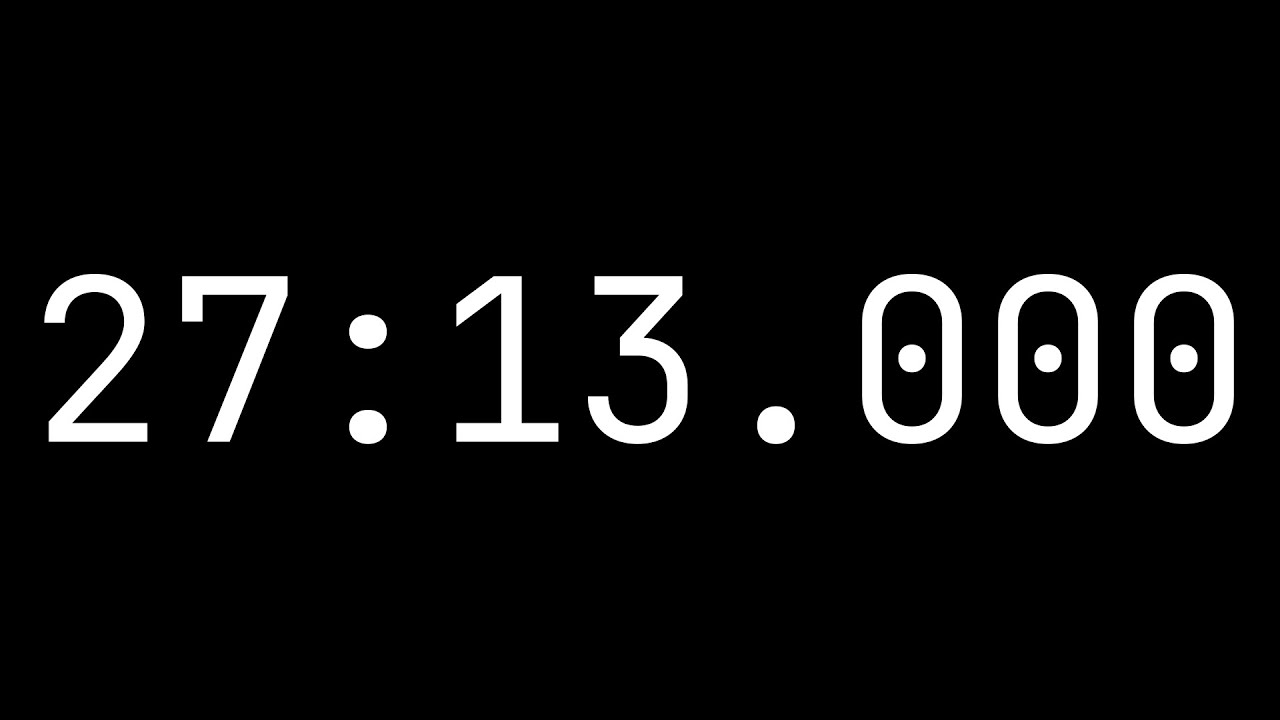 Countdown timer 27 minutes, 13 seconds [27:13.000] - White on black with milliseconds