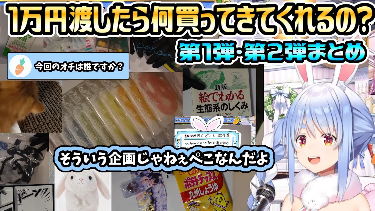 【まとめ】個性豊かなホロメン13人に１万円渡したらぺこちゃんに何を買ってきてくれるの？シオン先輩枠はいるのかいかに？！第1弾・第2弾まとめ【 兎田ぺこら  切り抜き ホロライブ】