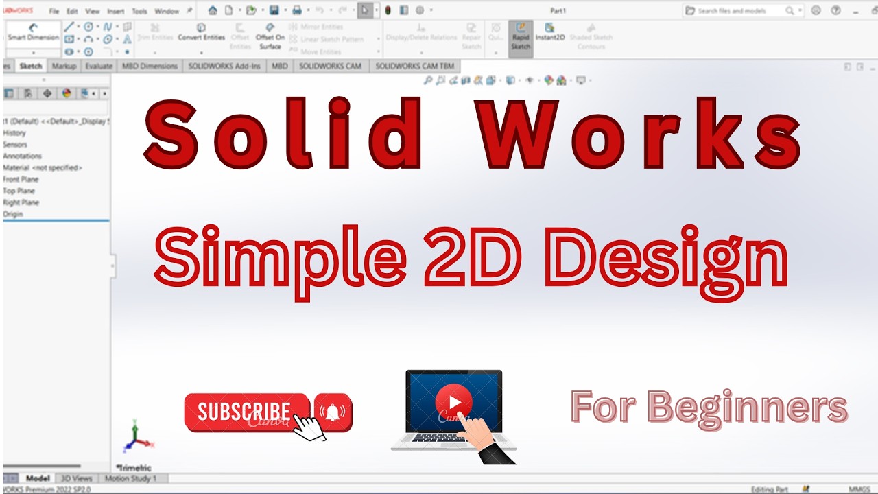 Simple 2D Design Using Basic Commands in Solid Works for beginners