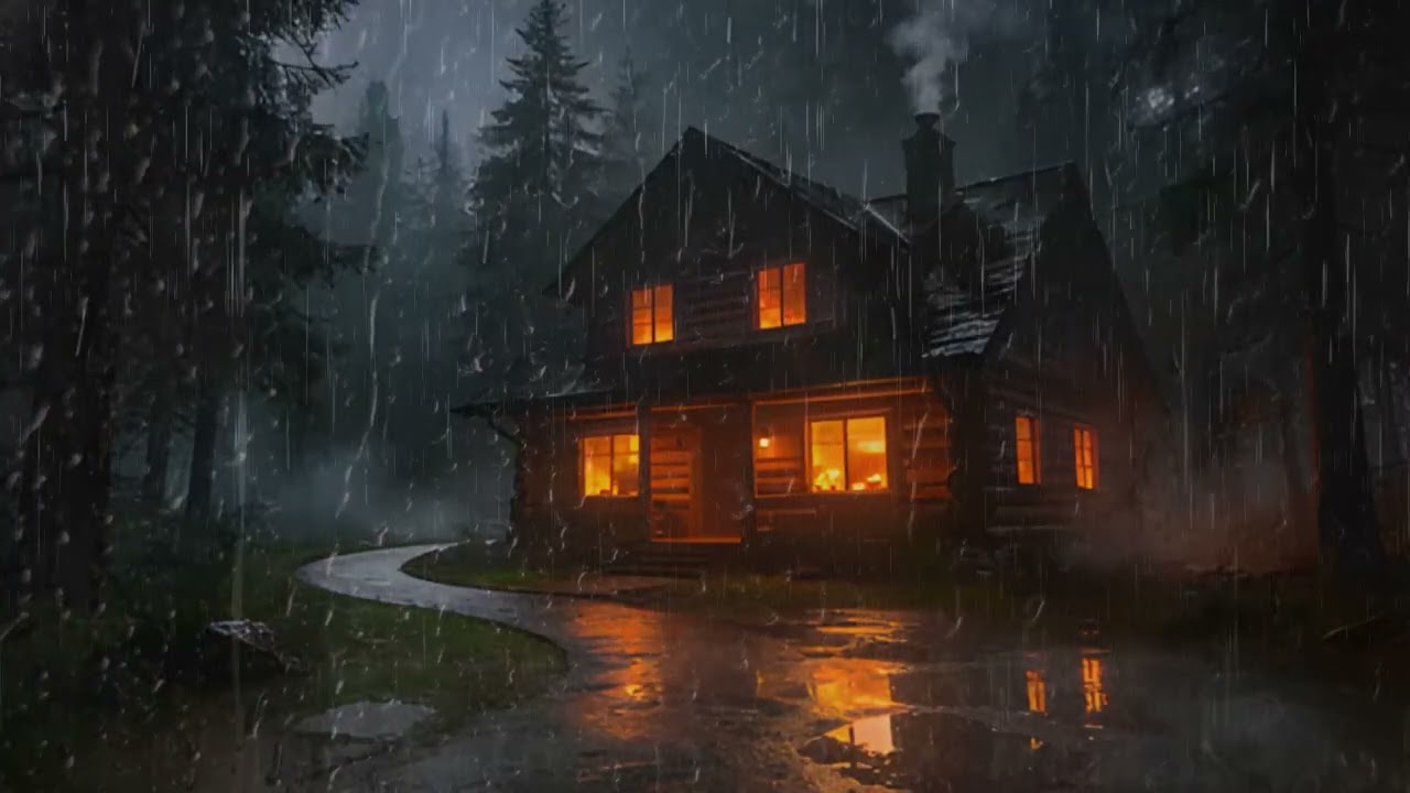 Sleep Instantly in a Forest Cabin 🌧️ Heavy Rain & Warm Fireplace