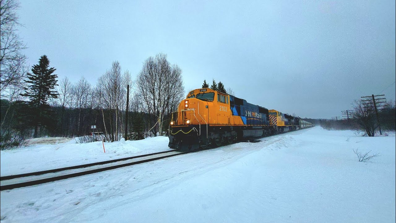 ONR 113 passing thru Widdifield Road with units ONR 2102 leading, ONR 2123, and ONR 2124