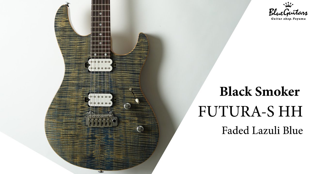 Blue Guitars - Black Smoker / FUTURA-S HH / Flame Tochi Top, Fiji Mahogany Back - Faded Lazuli Blue