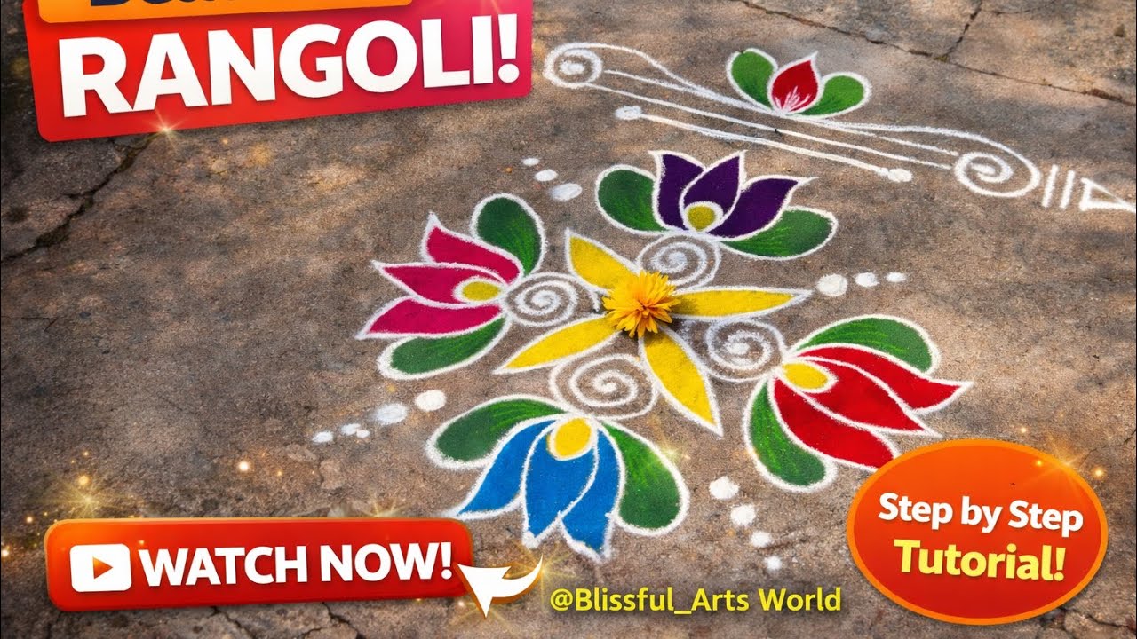 Beautiful Rangoli Design 🌸 Easy & Colorful Kolam for Beginners | Blissful Arts World