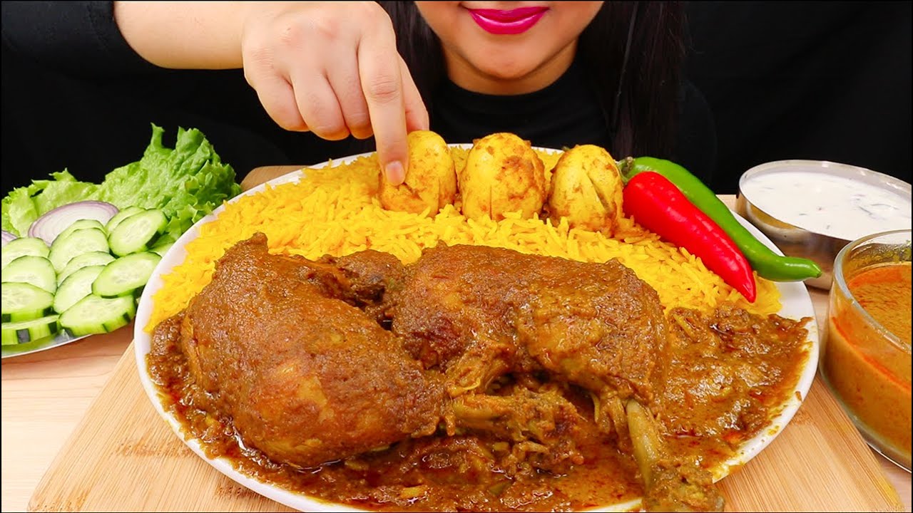 EATING EGG BIRYANI,SPICY CHICKEN CURRY,CHILLI,RAITA*INDIAN FOOD MUKBANG*ASMR EATING SHOW