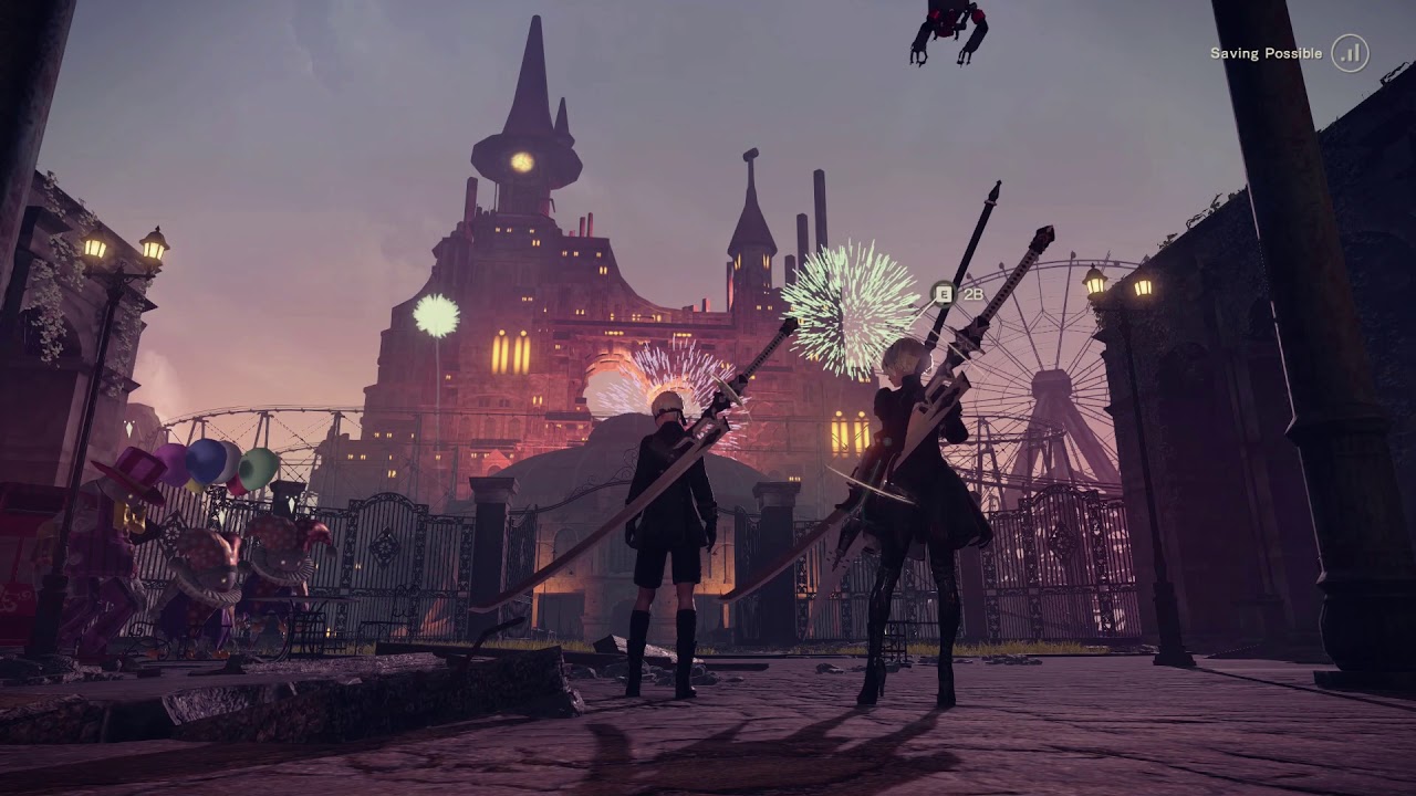 Amusement Park [Dynamic] with Fireworks - NieR: Automata - 1 hour