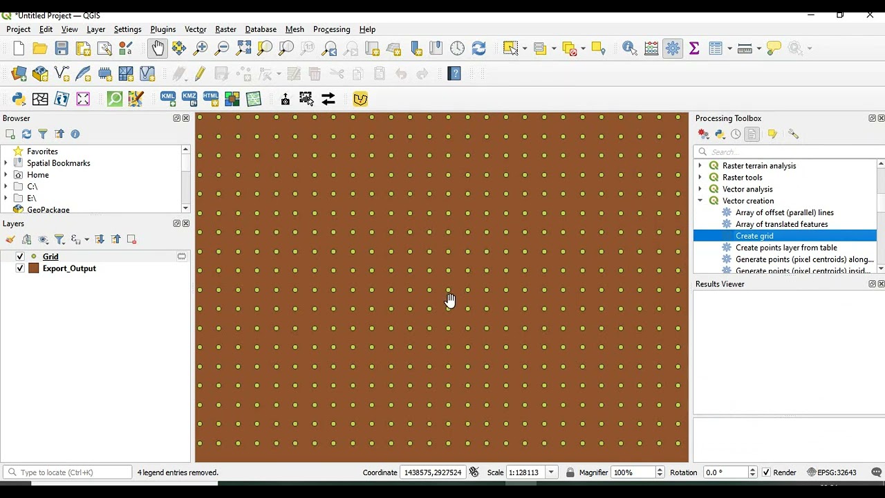 Create point grid or fishnet of specified interval for an area of interest in QGIS