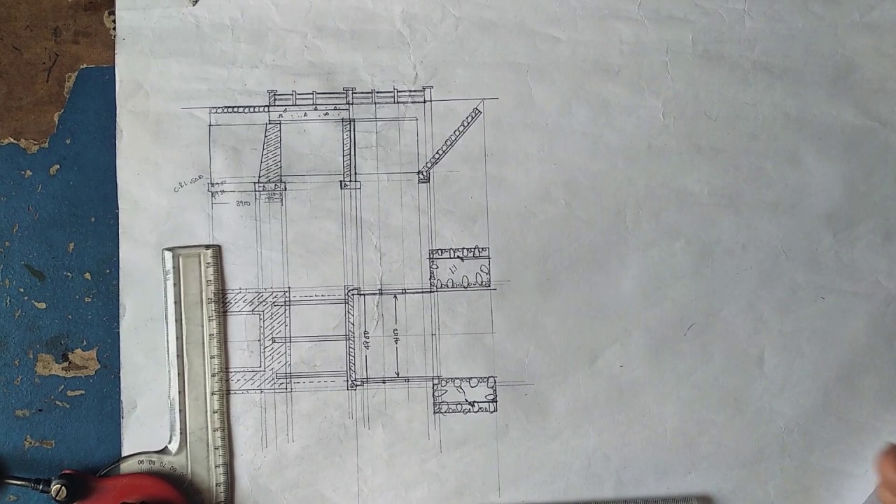 How to draw half cross section half elevation of T beam bridge in telugu