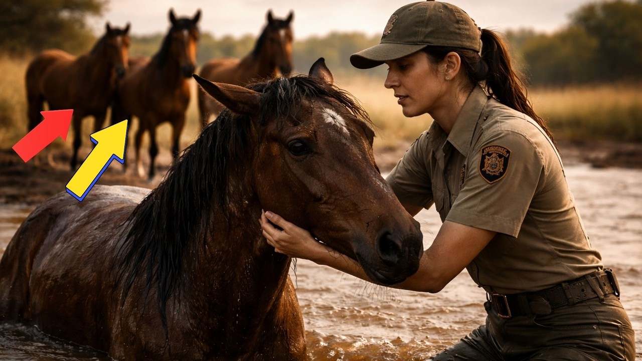 Una guardabosques sacó un caballo mustang del río y la manada hizo algo increíble.#historia #caballo