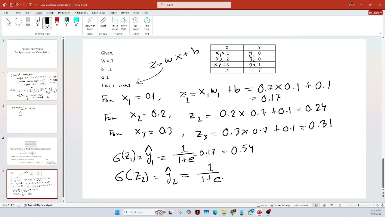 Single Perceptron Backward propagation calculation