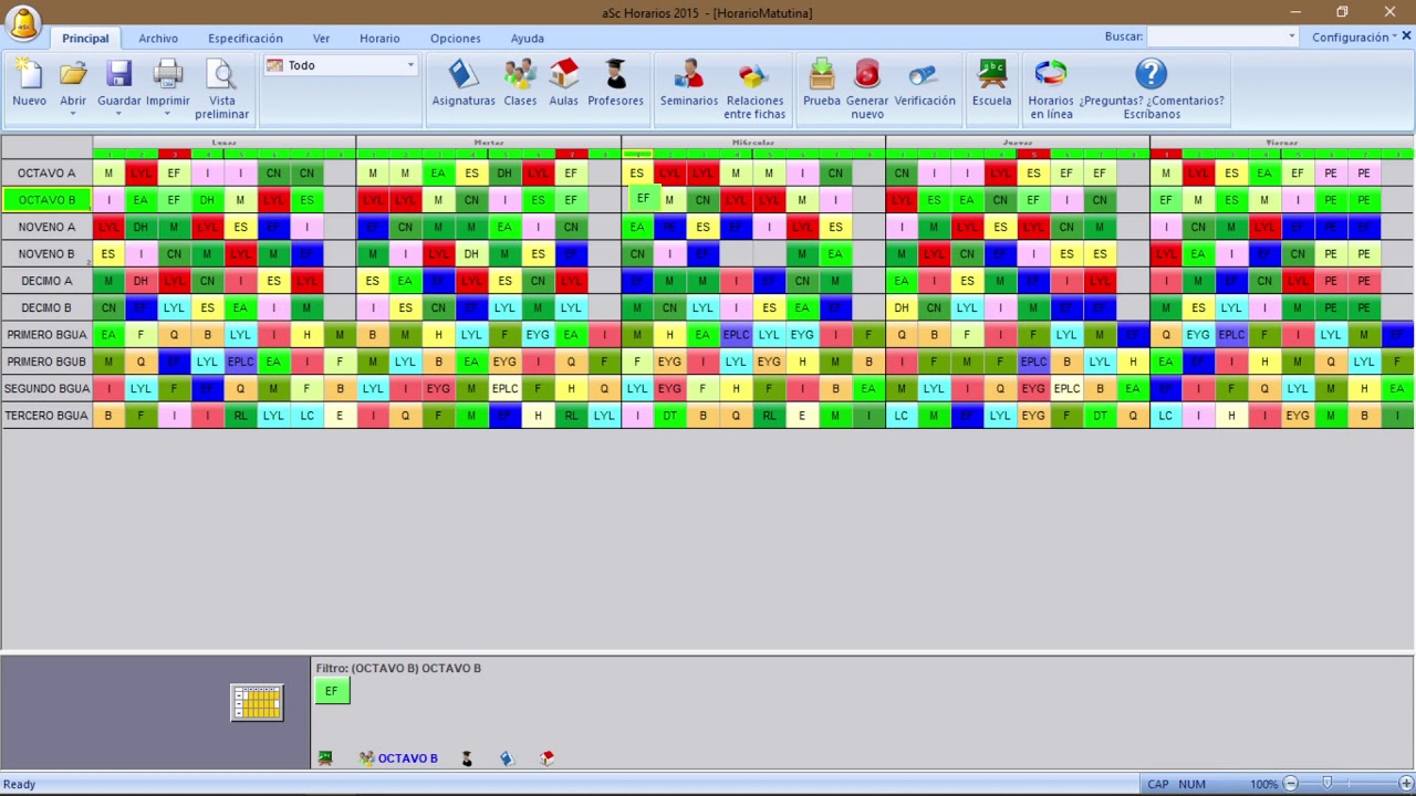 7.  Horario de clases. Edición de las asignaciones.