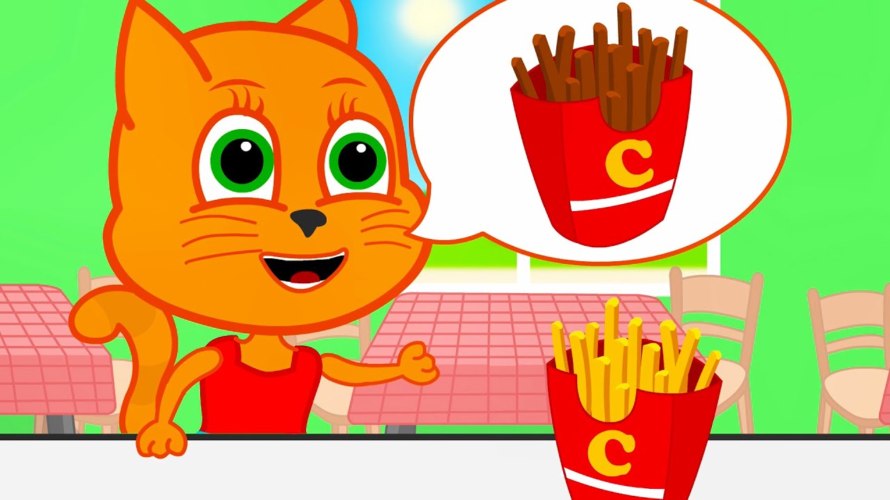 Cats Family in English - Lots of Fast Food Cartoon for Kids