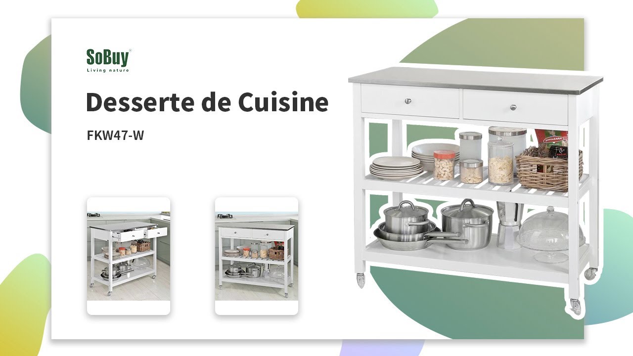 Sobuy Desserte de Cuisine | Desserte | Chariot de cuisine | Desserte cuisine roulette | FKW47-W
