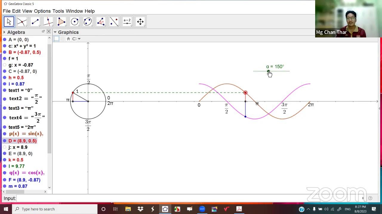 Slider Tool ကိုအသုံးပြု၍ Geogebra တွင် Sine wave, Cosine wave ဆွဲသားခြင်း