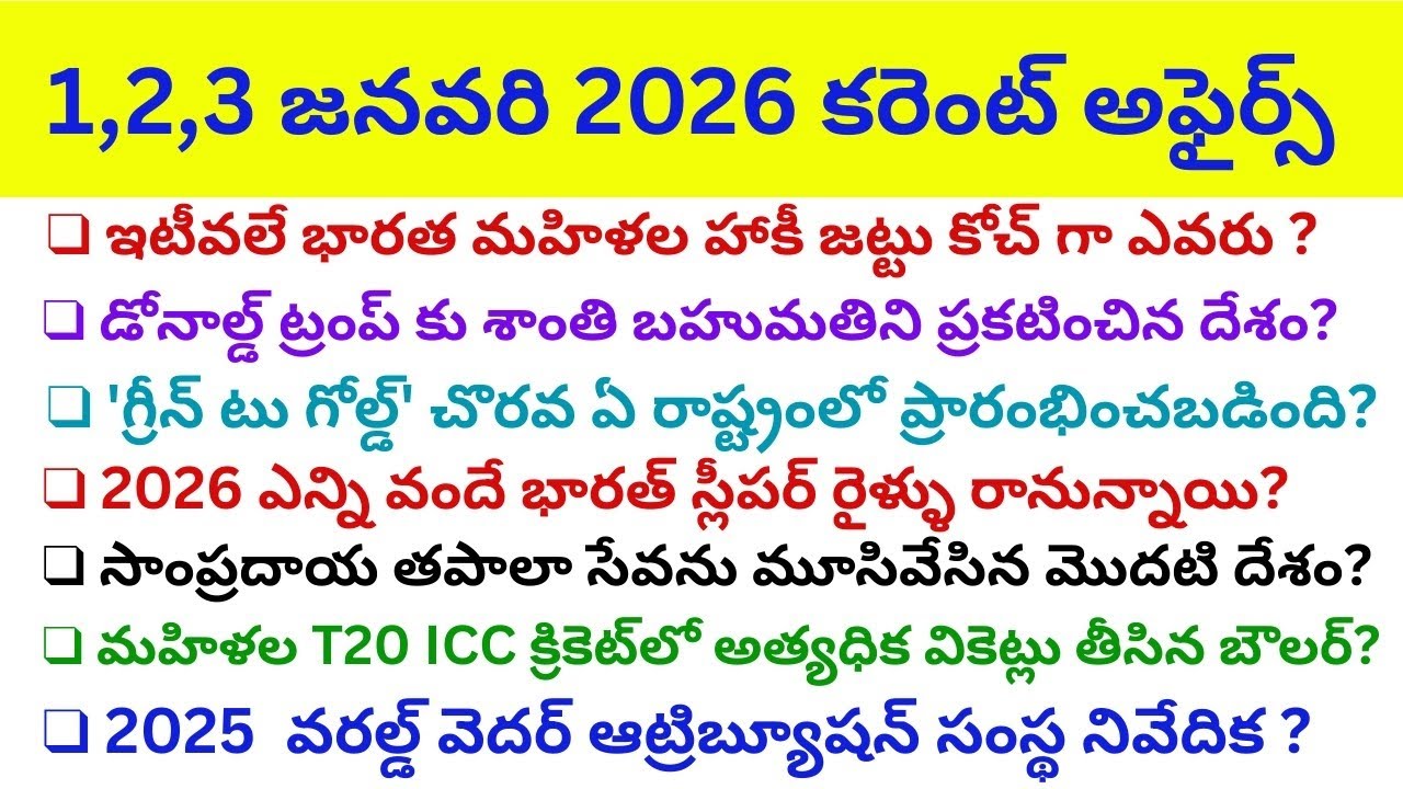 2026 JANUARY CURRENT AFFAIRS (1,2,3)|| JANUARY CURRENT AFFAIRS 2026|| CURRENT AFFAIRS IN TELUGU