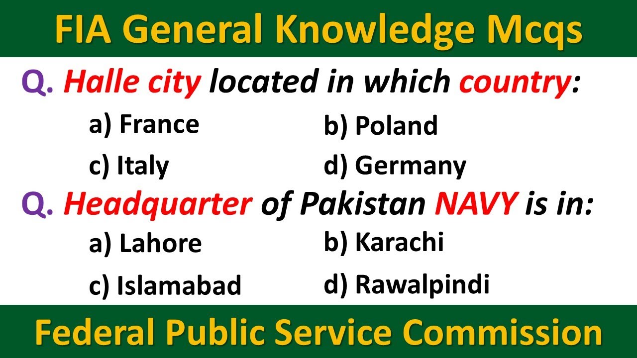 FIA General Knowledge Mcqs | General Knowledge Mcqs for FIA | FIA Test General Knowledge | FIA GK