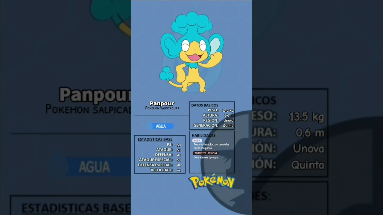 #Panpour, el #pokemon salpicadura. #pokedex #pokemongame #unova  #pokemongo #anime #shorts #teselia