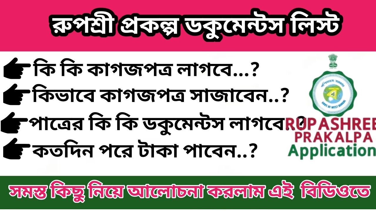 What are the documents required for Rupashree Scheme | Rupashree Prakalpa 2023 |