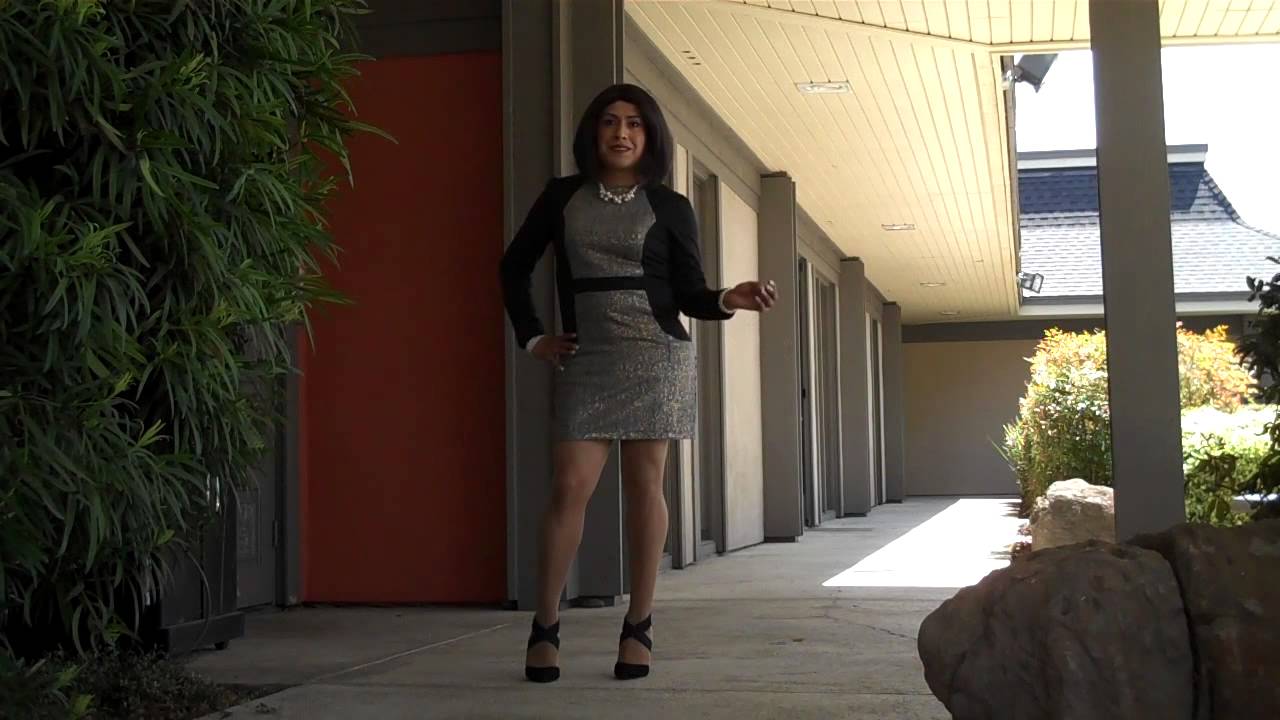 ....Crossdresser in gray/black dress 7/8....