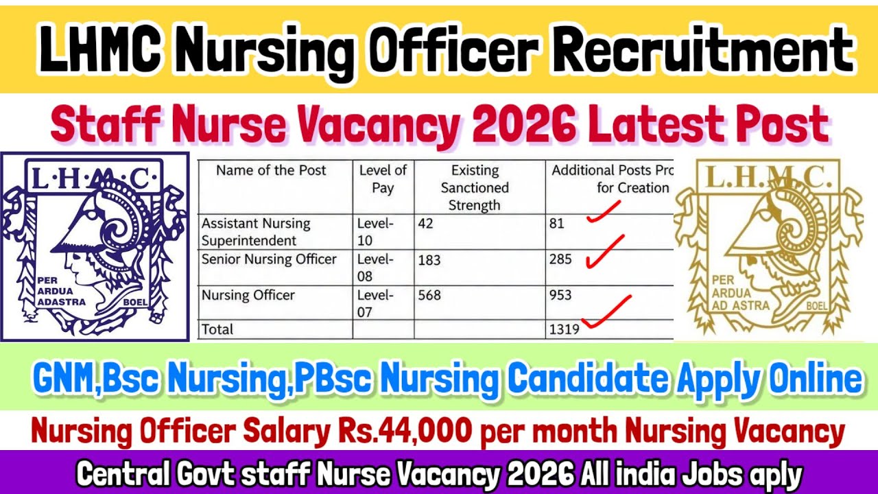 LHMC Nursing Officer Vacancy 2026, Staff Nurse Vacancy, Nursing Vacancy, Central Govt Nursing Vac...