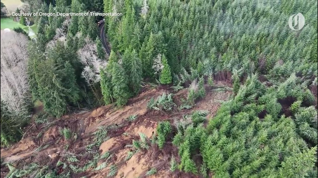 Portion of rural Oregon highway disappears under massive slide